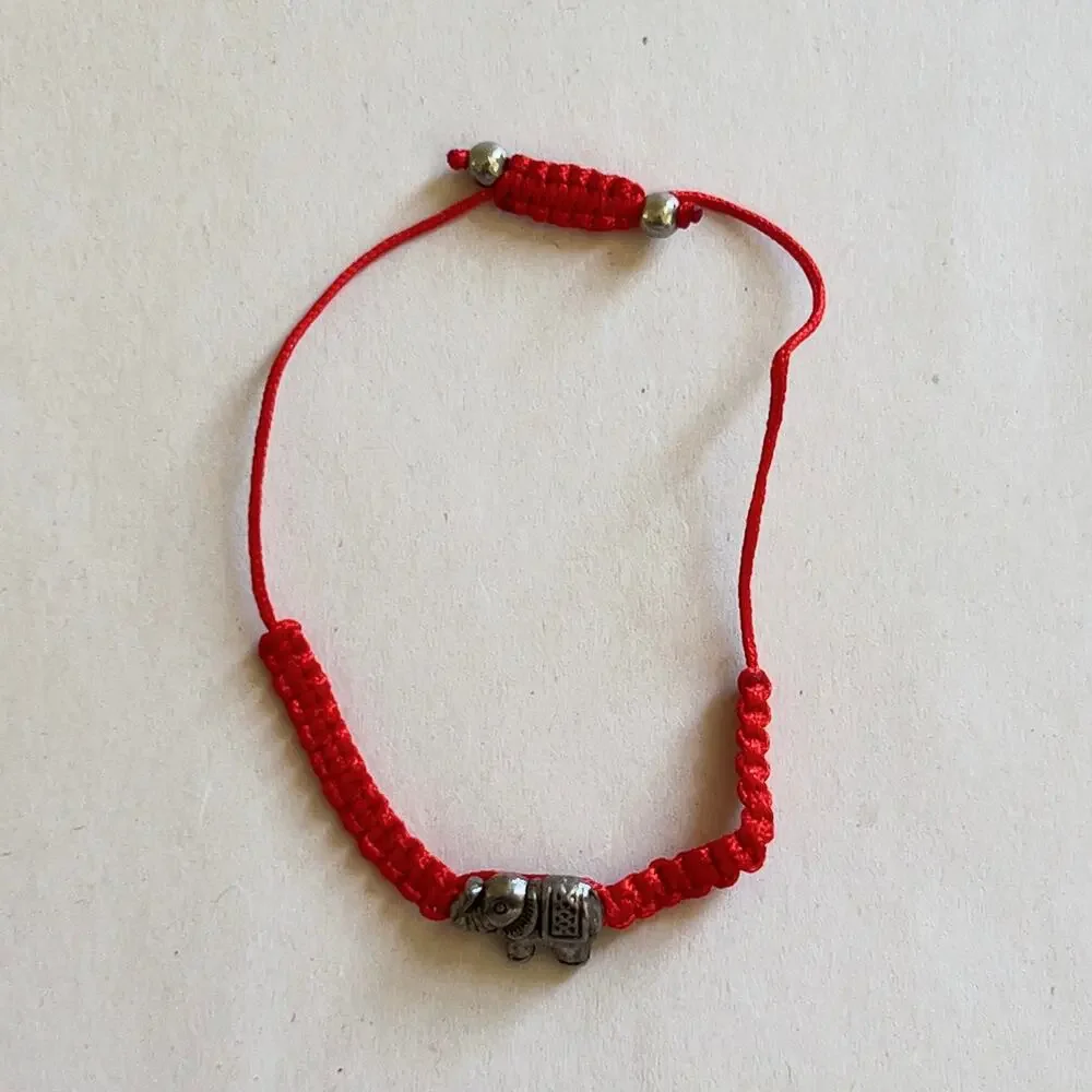 Red Thread Bracelet Elephant Charm Adjustable Child Sized